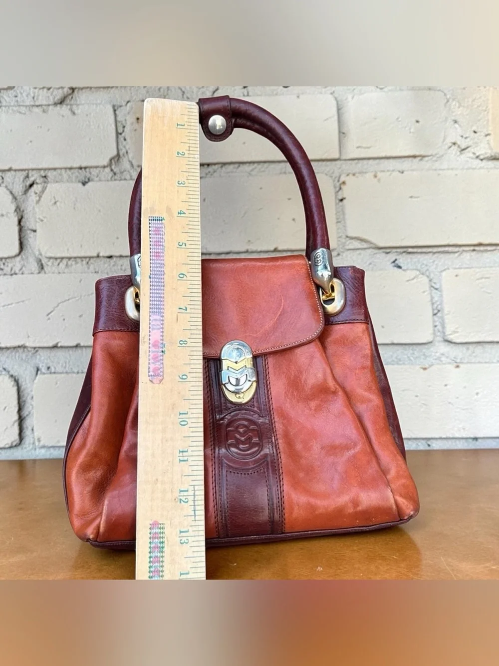 Marino Orlandi Two-Tone Tan & Dark Brown Leather Satchel